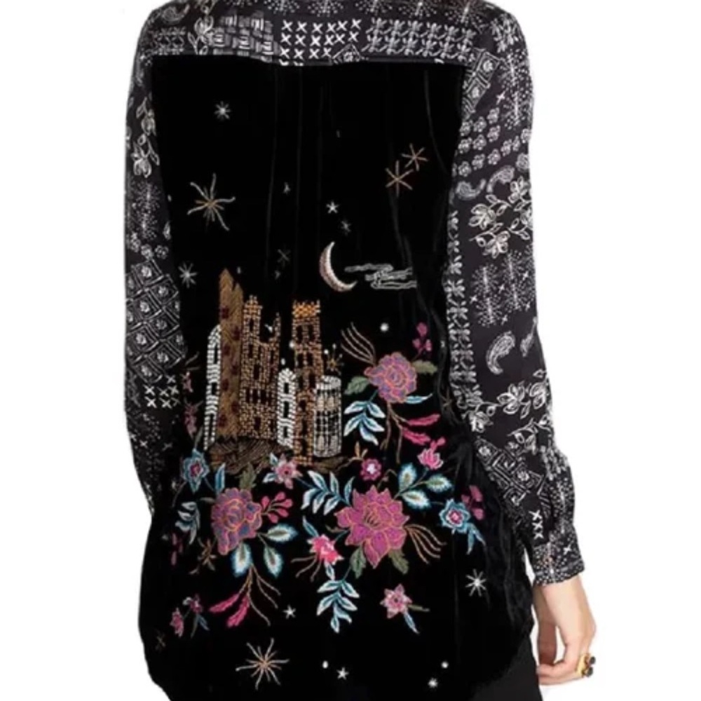 Johnny Was Cordelia Velvet Embroidered Bach Shirt